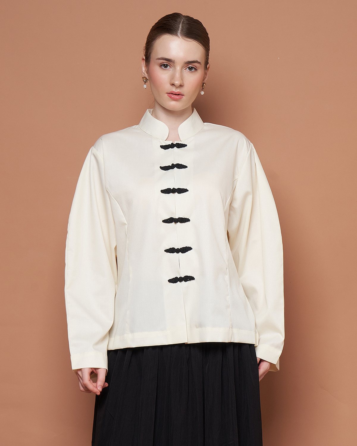 V-Neck Cuff Blouse — White