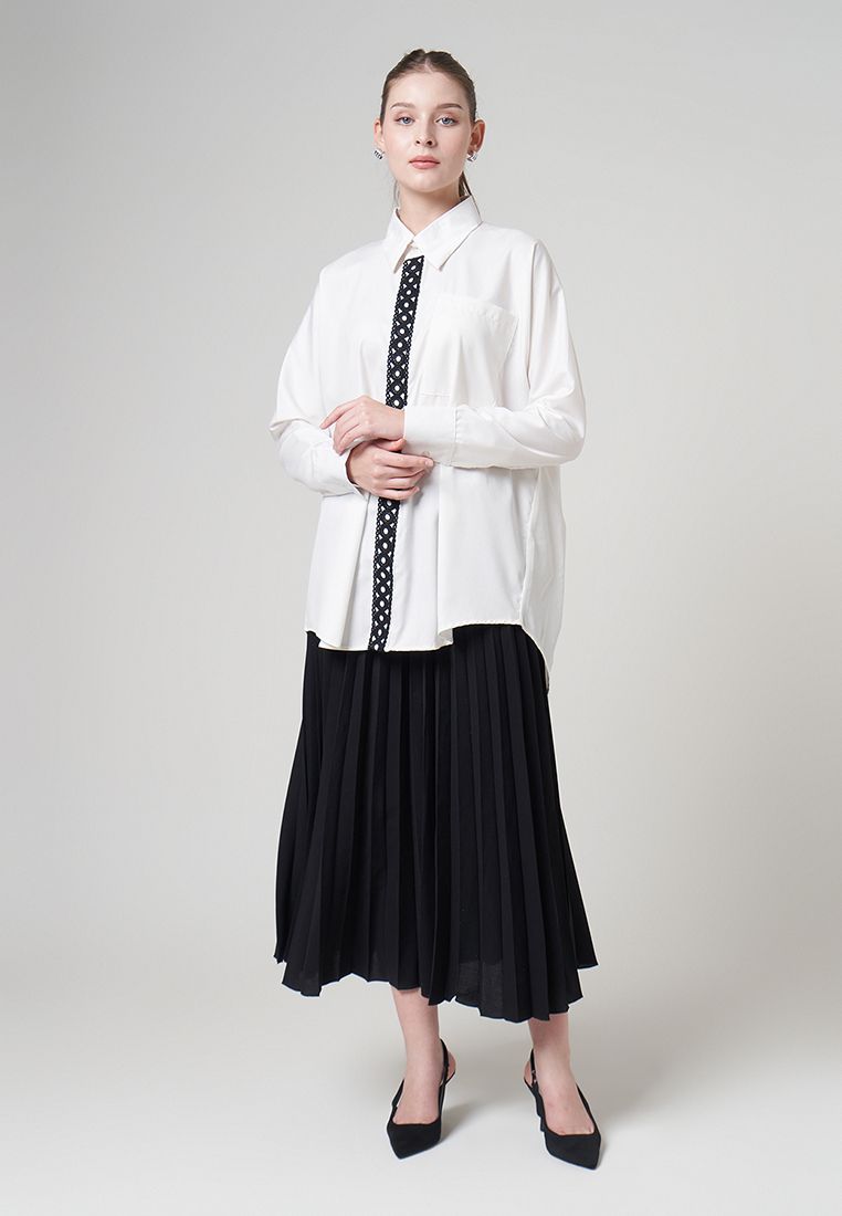 Pleated Boxy Shirt — Deep Navy